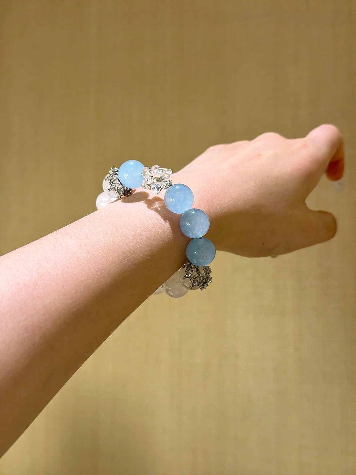 ▫️▪️ Blue chalcedony white ghost white crystal mercaba bracelet
